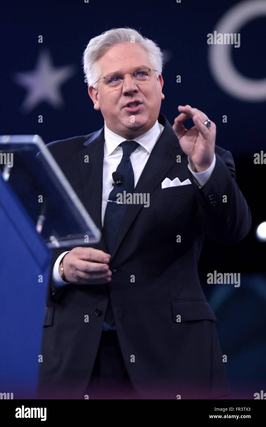 Political commentator Glenn Beck during the annual American Conservative Union CPAC conference at National Harbor March 5, 2016 in Oxon Hill, Maryland. Stock Photo