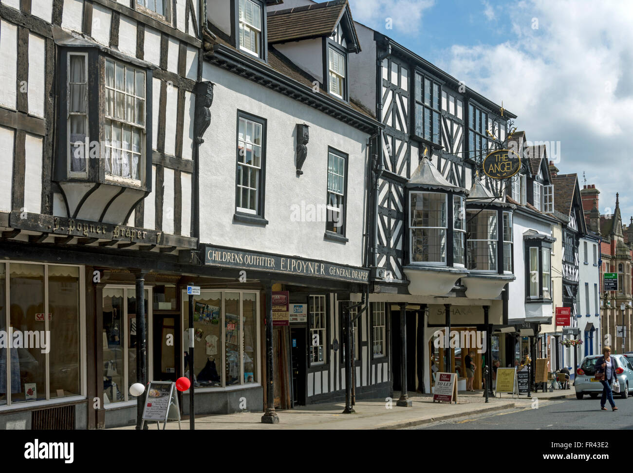 Historic medieval timber-framed buildings on Broad Street, Ludlow, Shropshire, England, UK Stock Photo