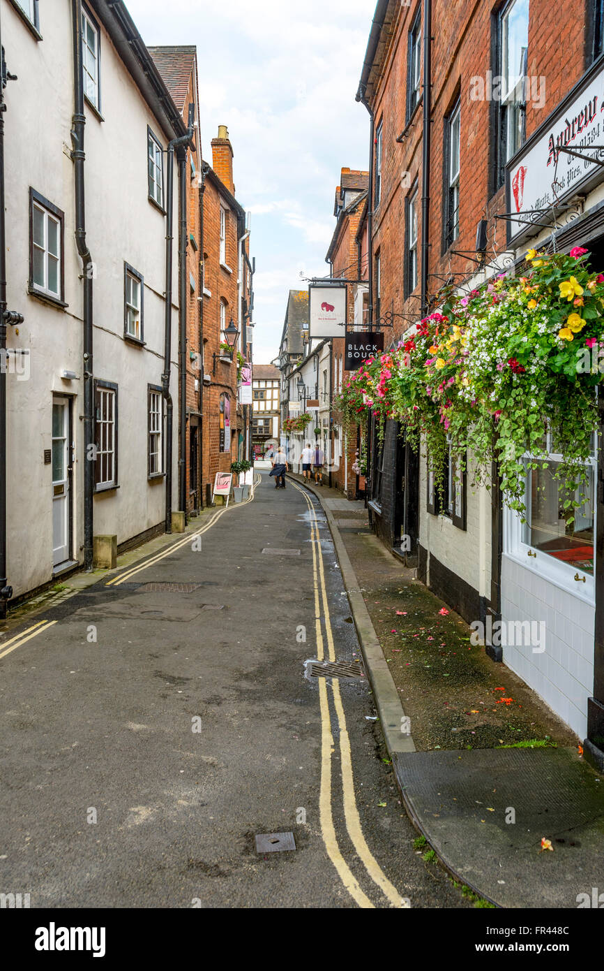 The narrow Market Street, Ludlow, Shropshire, England, UK Stock Photo