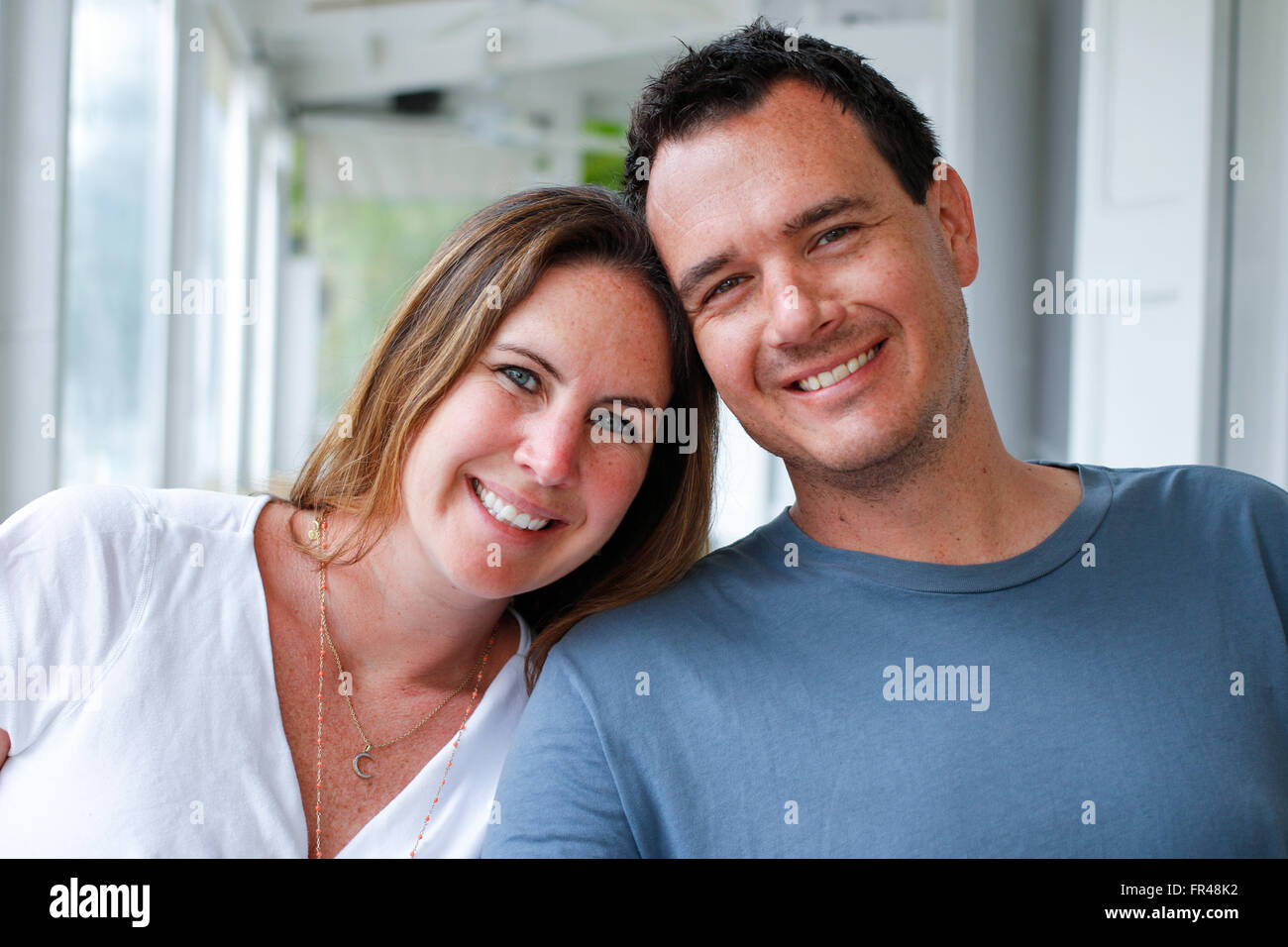 Brunette couple in the summer Stock Photo