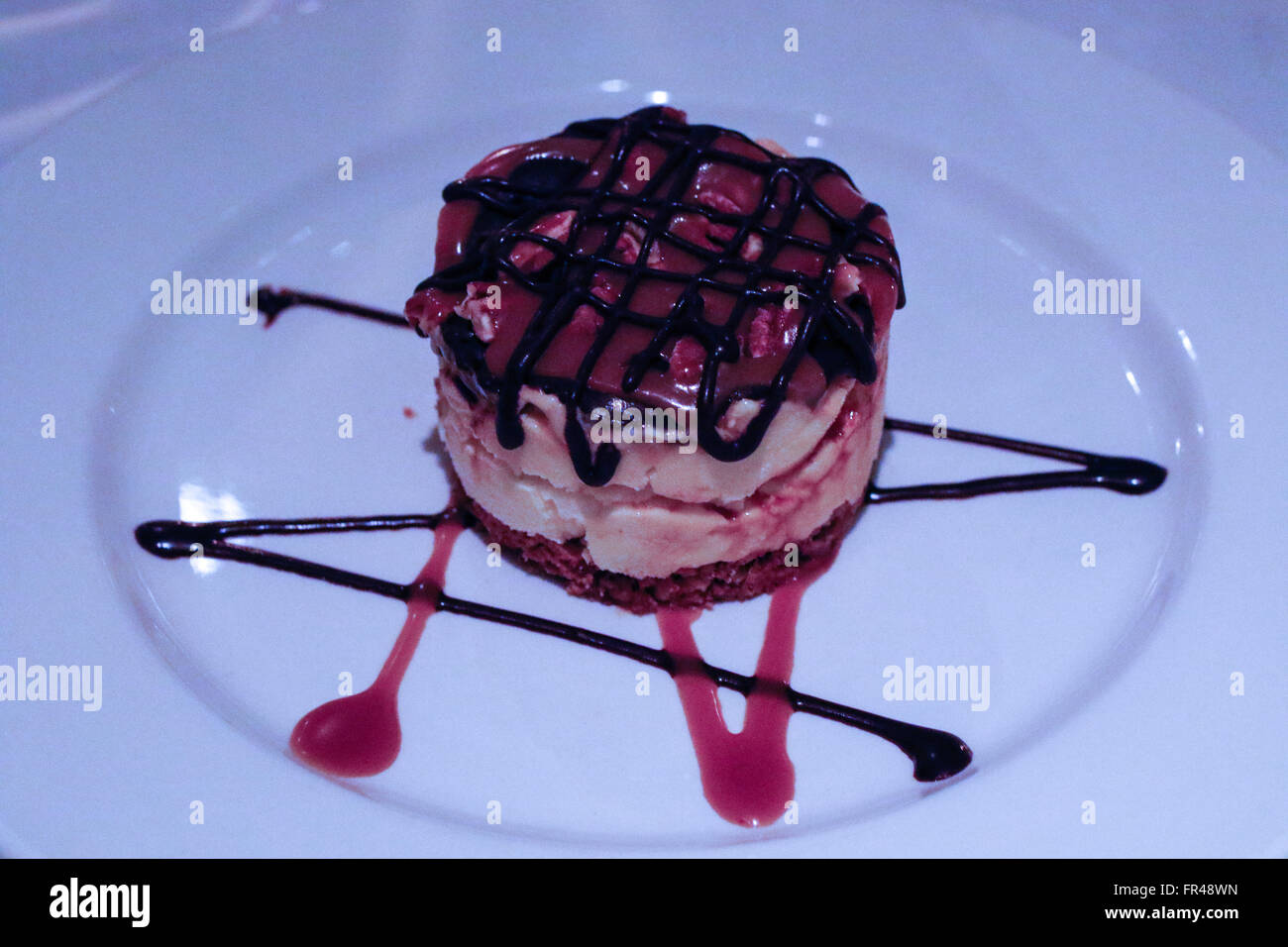 Food: Chocolate and caramel ice cream dessert on a graham cracker. Stock Photo