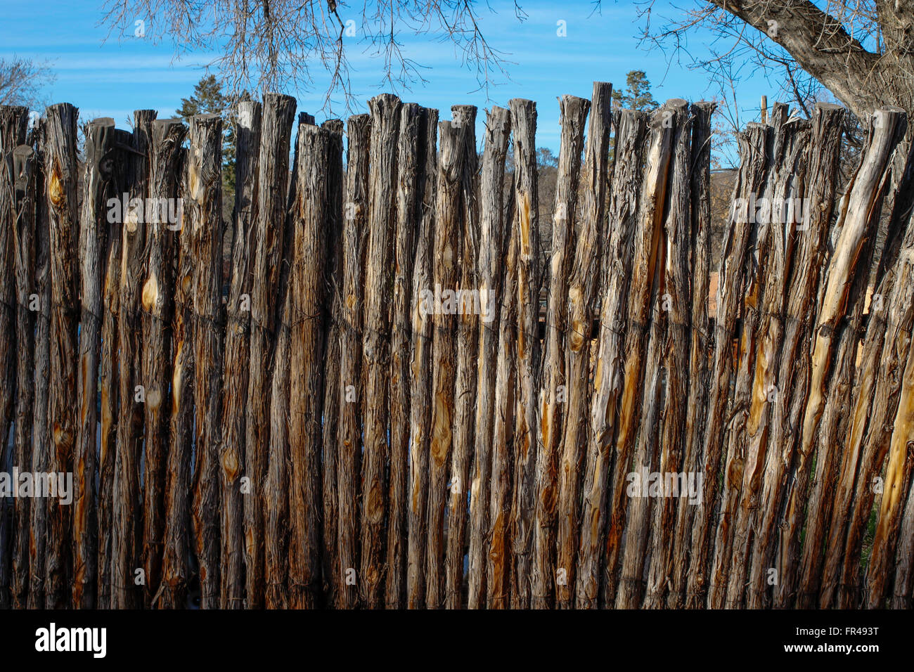 Tree branch fence in Santa Fe Stock Photo Alamy