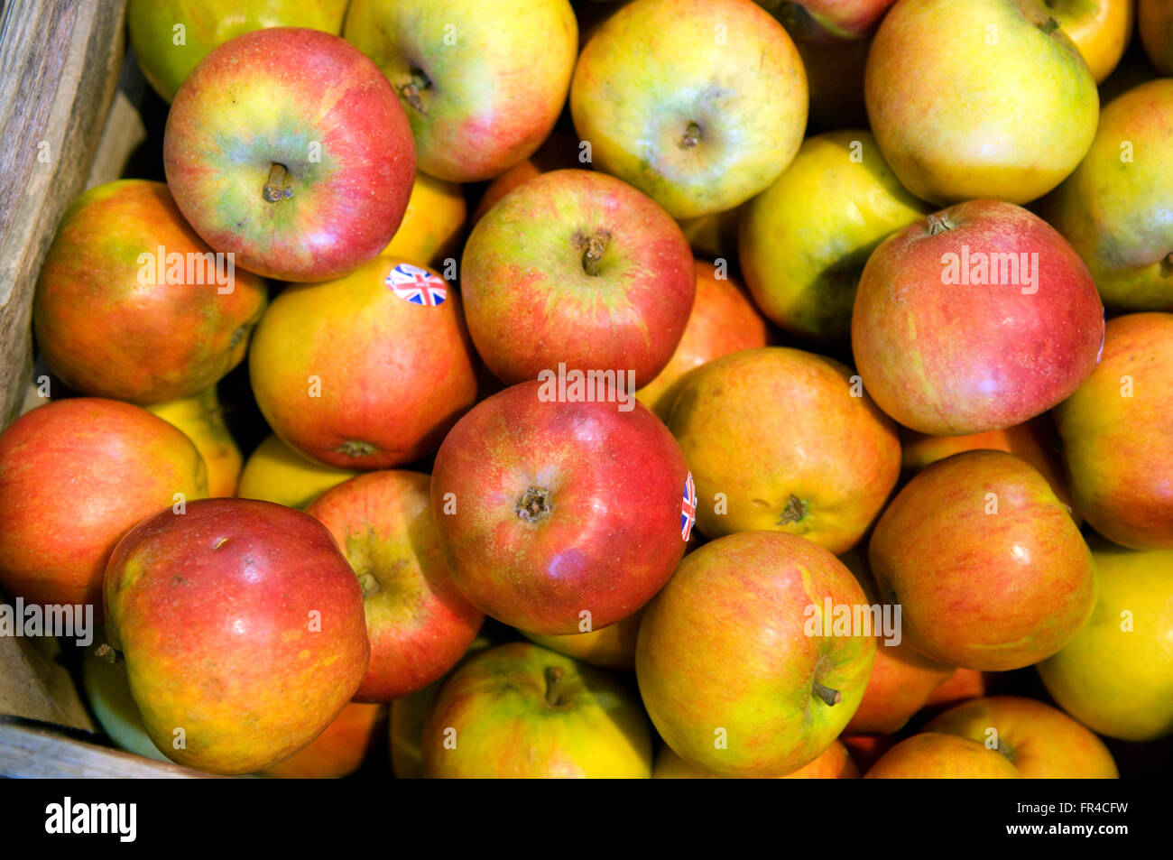 Allington Farm Shop,Chippenham,Wiltshire,UK. a box of English apples Stock Photo