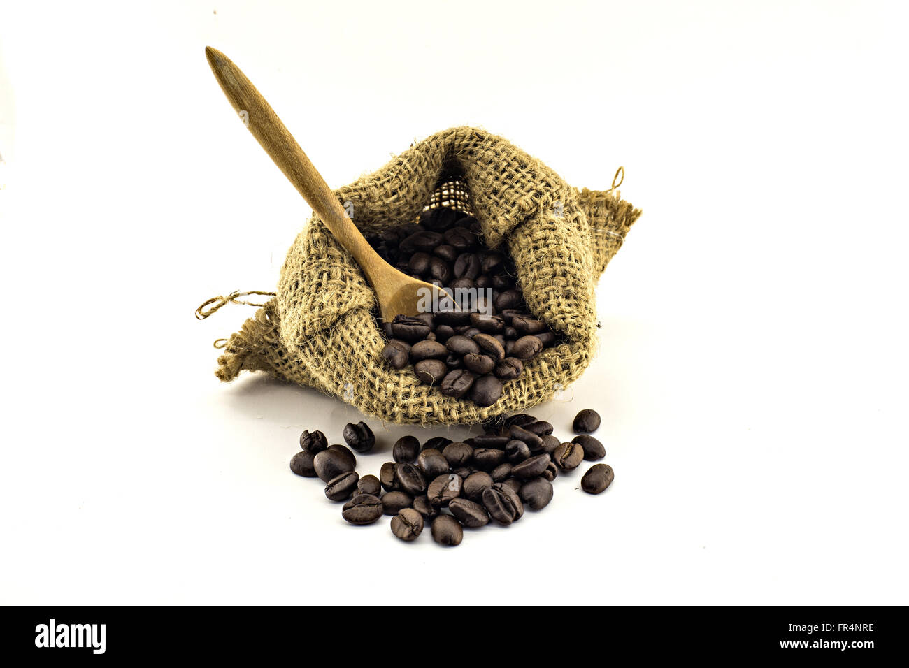 coffee beans in bag isolated on white background Stock Photo - Alamy