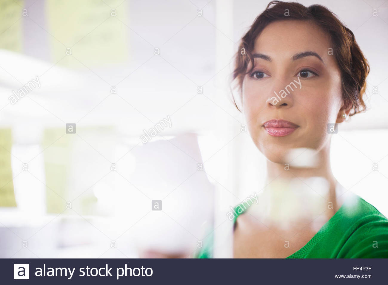 young, adult business woman focussed on chart Stock Photo