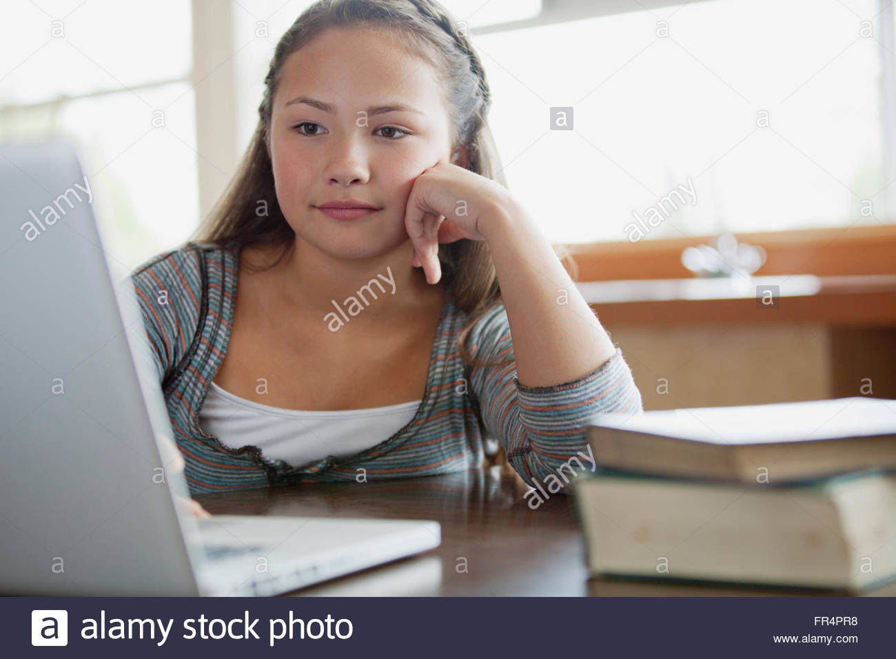 pretty, middle school student at computer Stock Photo Alamy