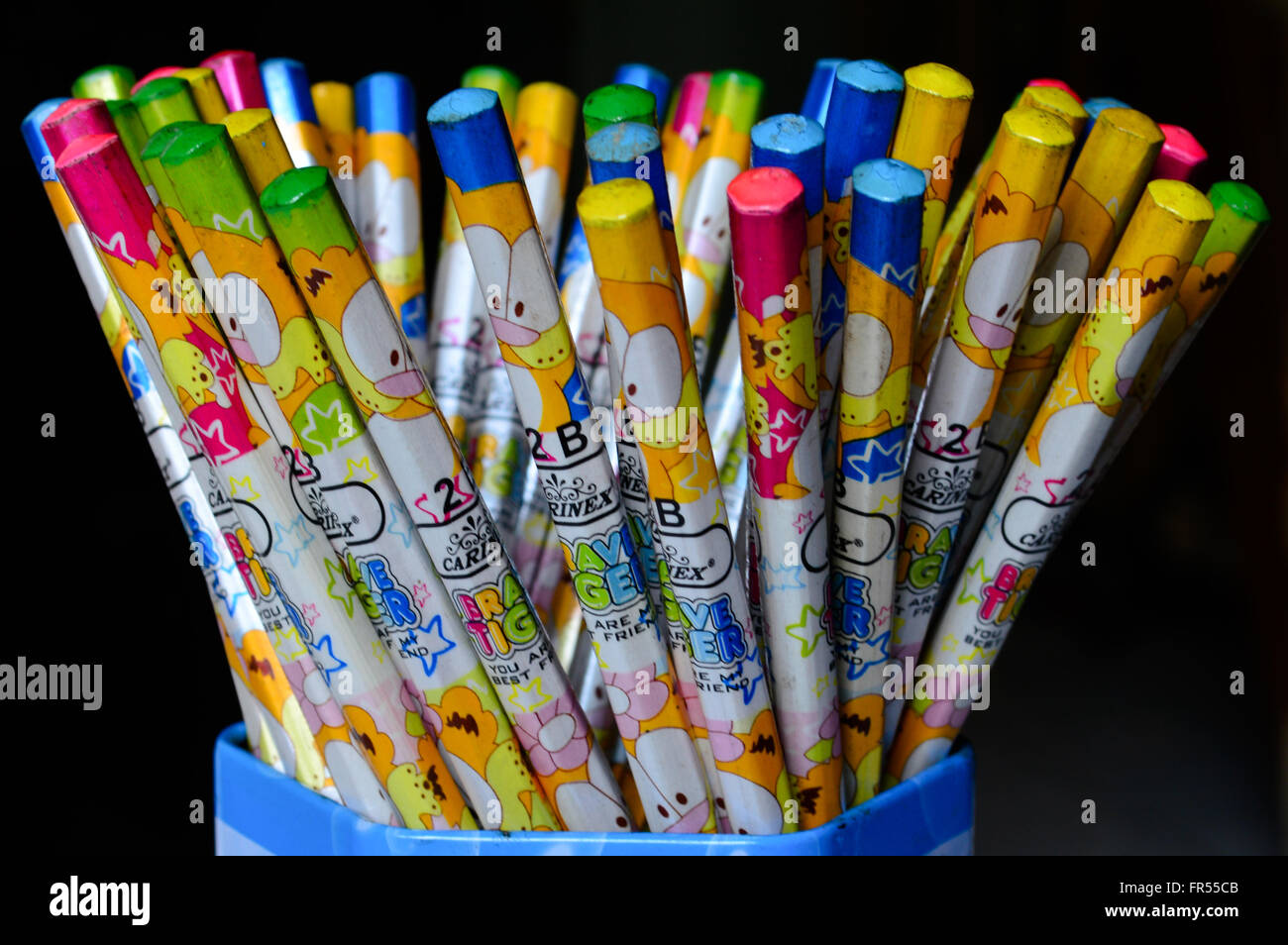 Colorful pencil in pencil pot Stock Photo