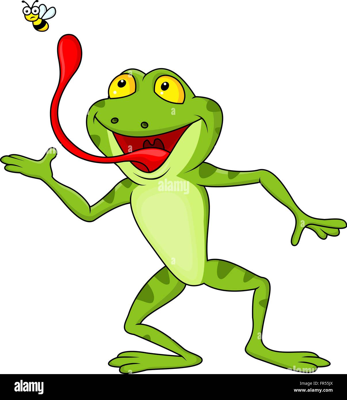 funny cartoon frog catching fly Stock Vector