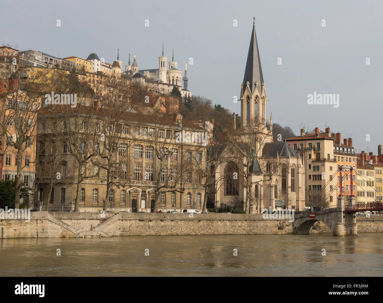 church Saône riverside and the hill of Fourvière, Lyon