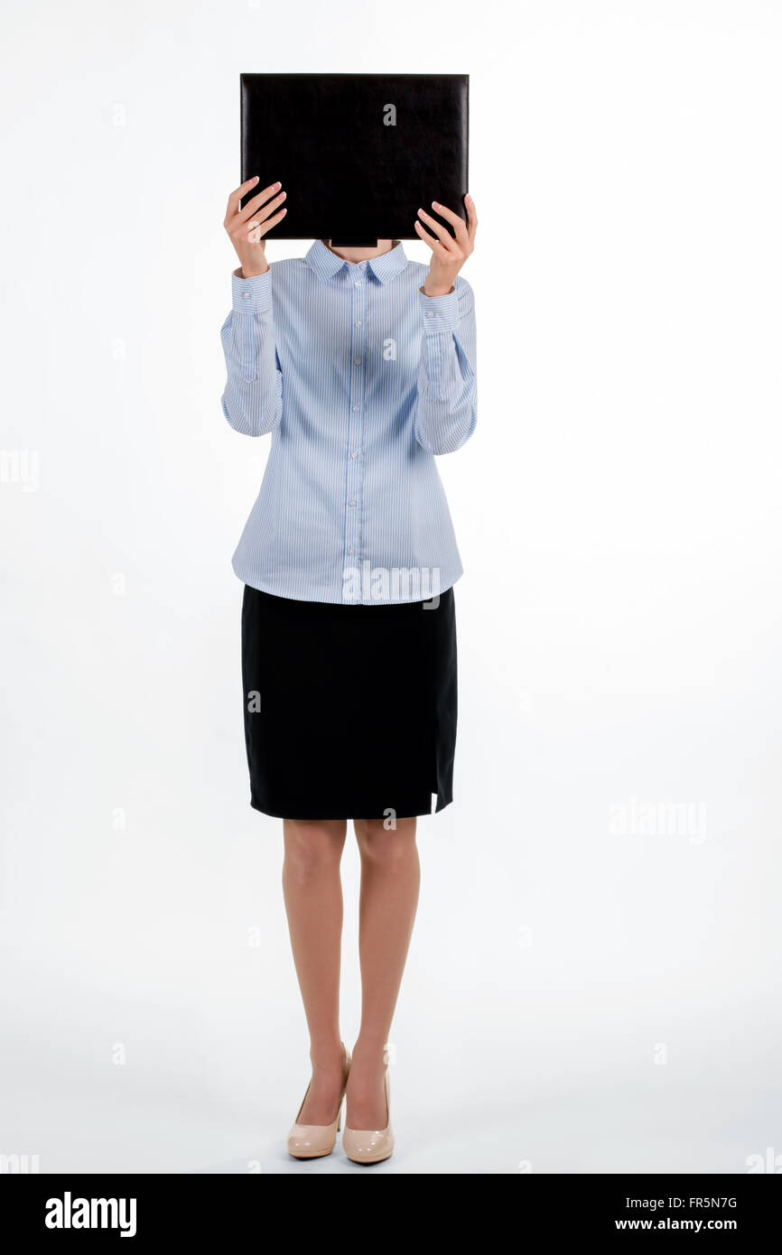 Formally dressed woman covers face Stock Photo Alamy