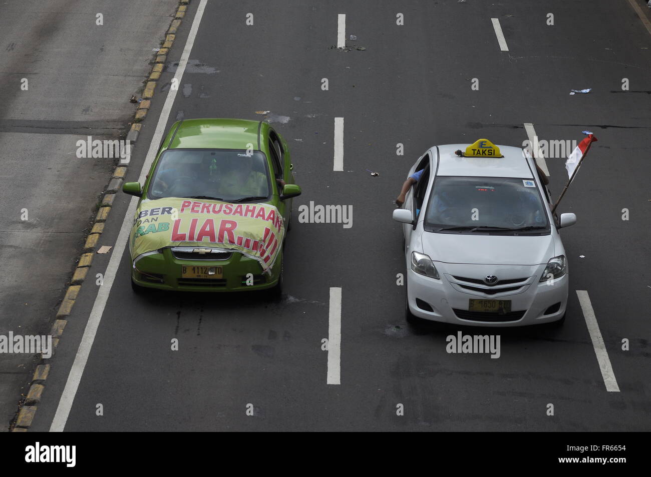 Jakarta, Indonesia. 22nd Mar, 2016. Thousands Of Taxi Drivers And Other ...