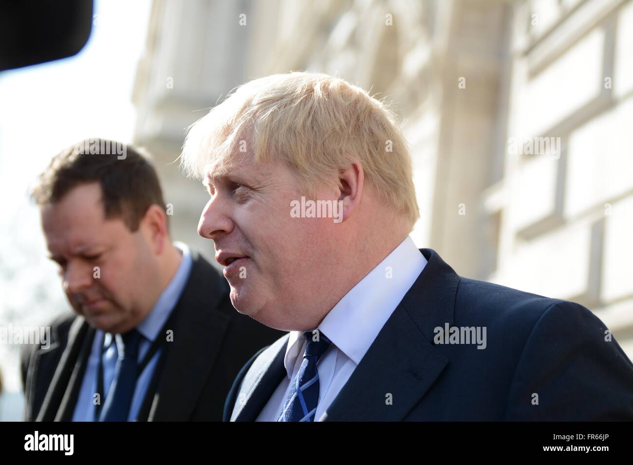 London, UK. 22nd March, 2016.  Boris Johnson Talks to the media following the Brussels attacks. Credit: Marc Ward/Alamy Live News Stock Photo