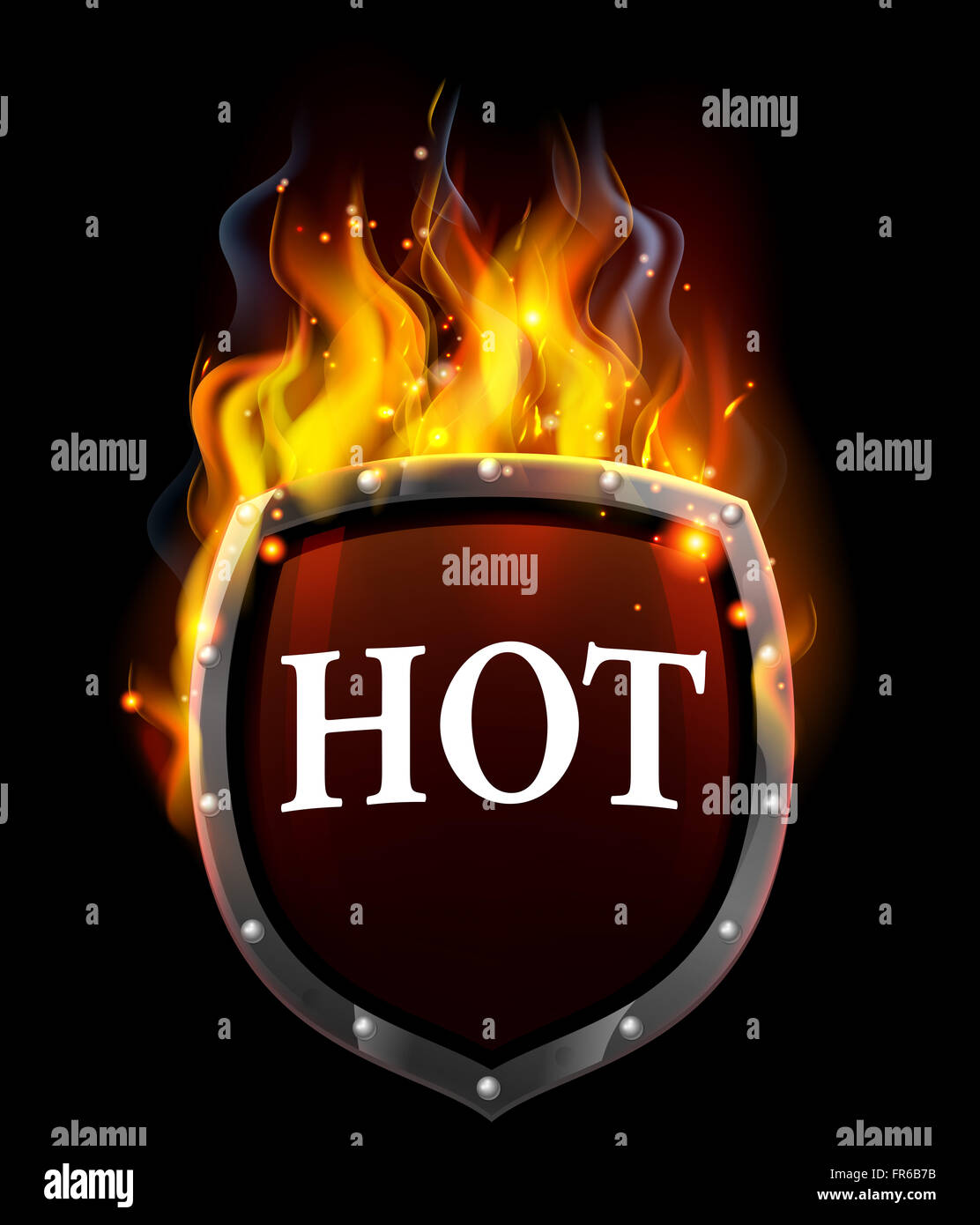 A hot flaming fire shield design element illustration Stock Photo