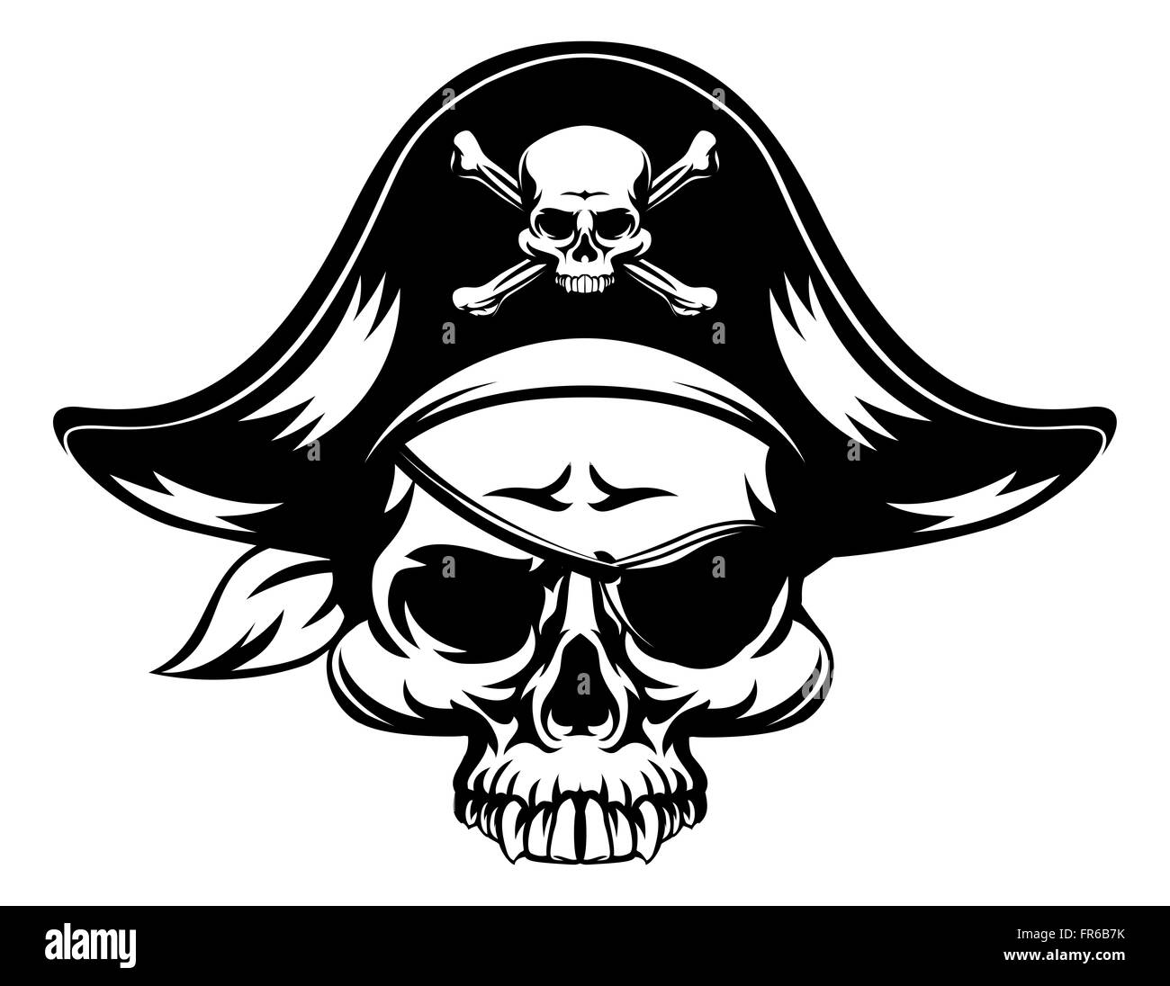 A pirate Skull wearing a tri corn captains hat and an eye patch Stock ...