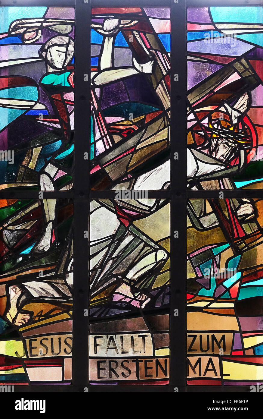 3rd Stations of the Cross, Jesus falls the first time, stained glass