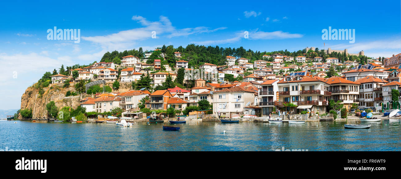 Republic of Macedonia, Ohrid, listed as World Heritage by UNESCO city center by the lake, Panorama on Ohrid Stock Photo