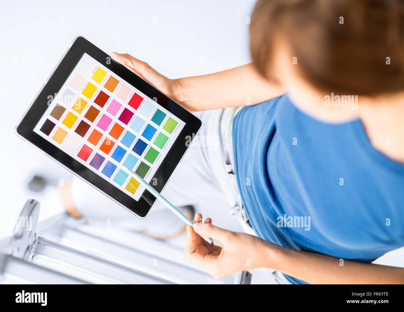 woman working with color samples Stock Photo