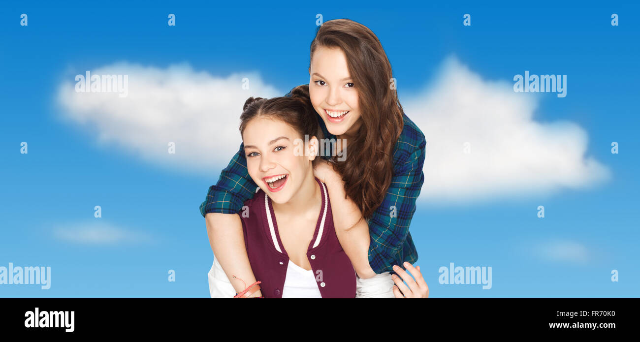 happy smiling pretty teenage girls hugging Stock Photo - Alamy
