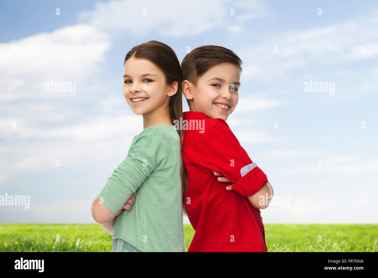 happy boy and girl standing together Stock Photo - Alamy