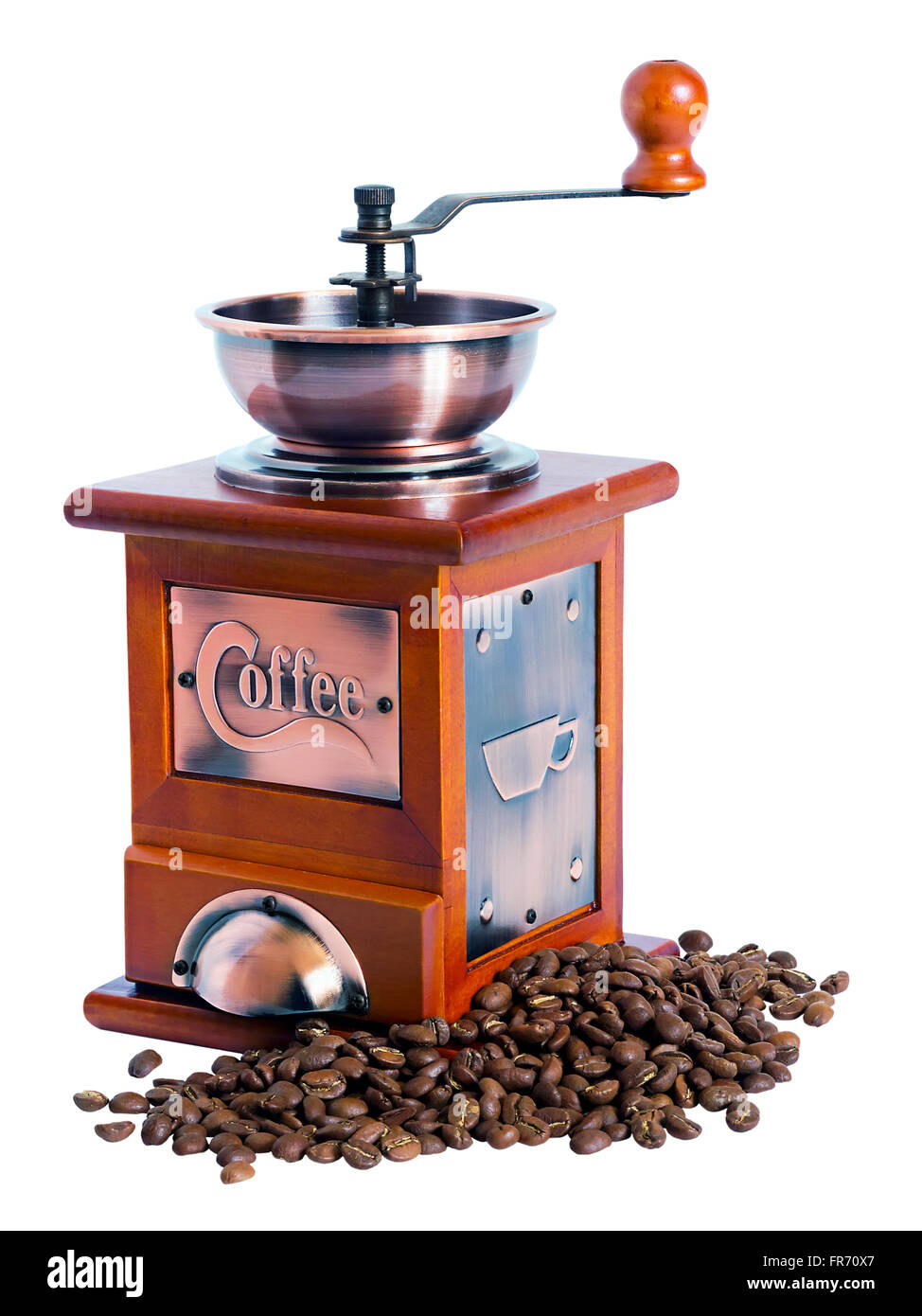manual coffee grinder with coffee beans isolated on white background Stock Photo