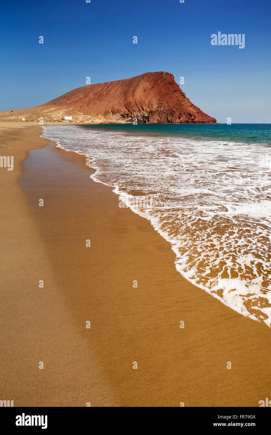 Playa la Tejita and Montaña Roja on Tenerife, Canary Islands, Spain on a sunny day. Stock Photo