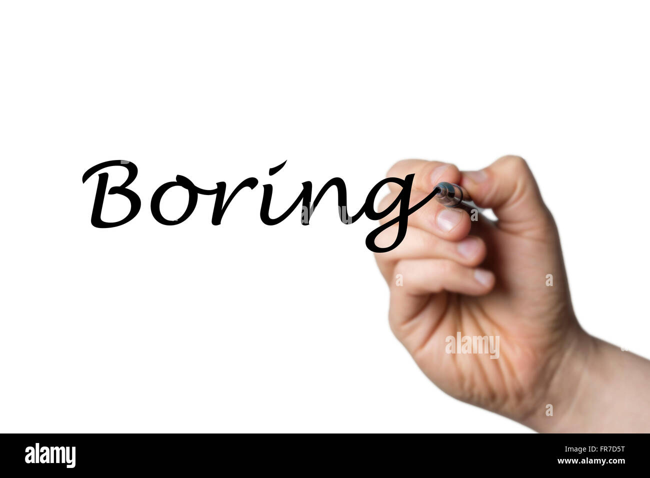 Boring written by a hand isolated on white background Stock Photo