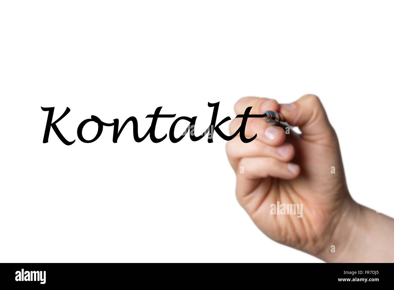 Kontakt (german Contact) written by a hand isolated on white background Stock Photo