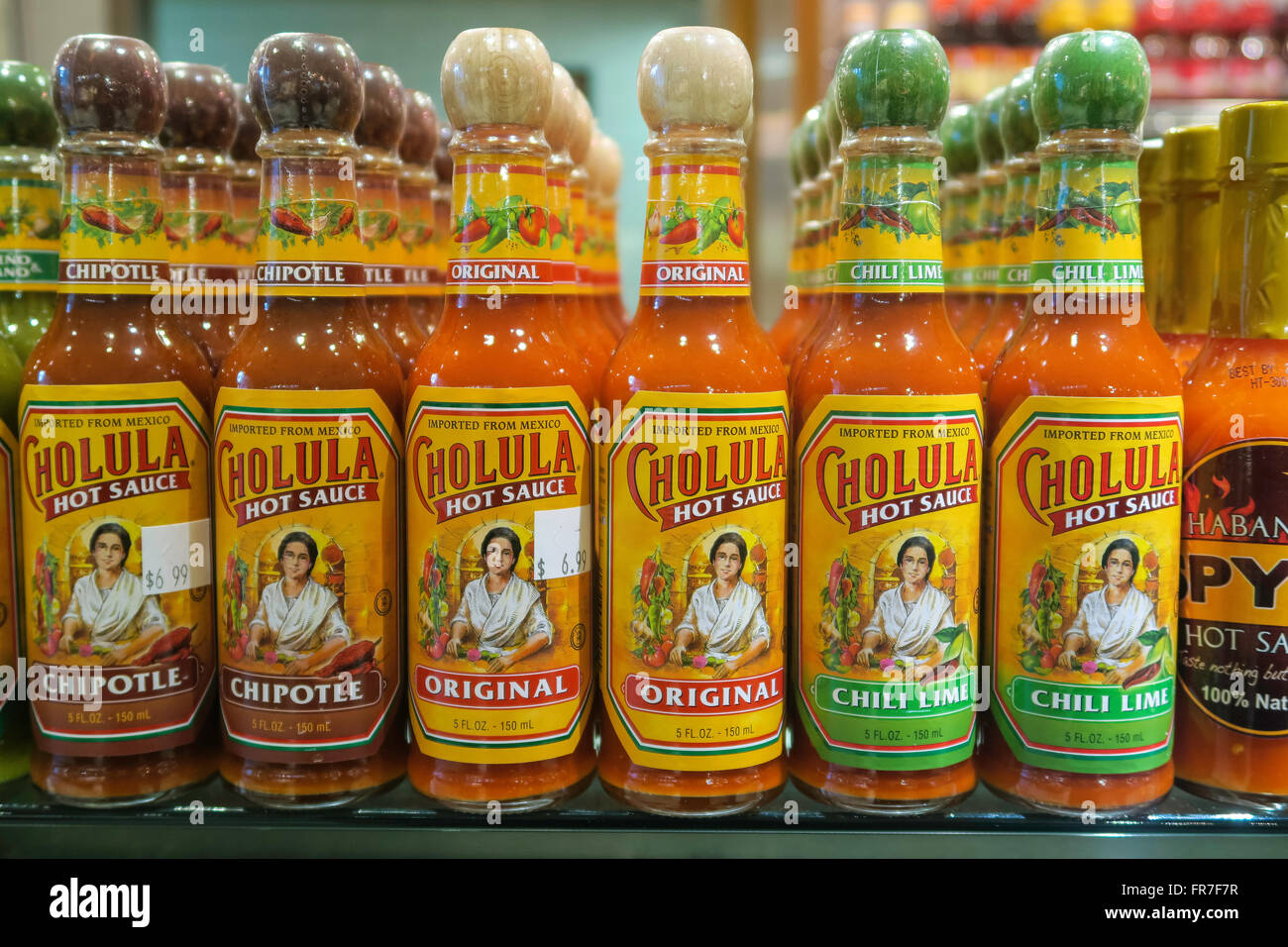 Hot Sauce Bottles, Grand Central Market, NYC Stock Photo Alamy
