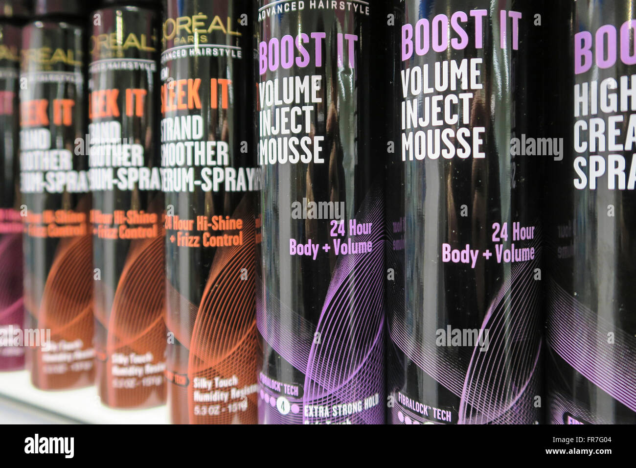 l'oreal Mousse Hair Spray Cans, Duane Reade by Walgreens Drugstore, NYC