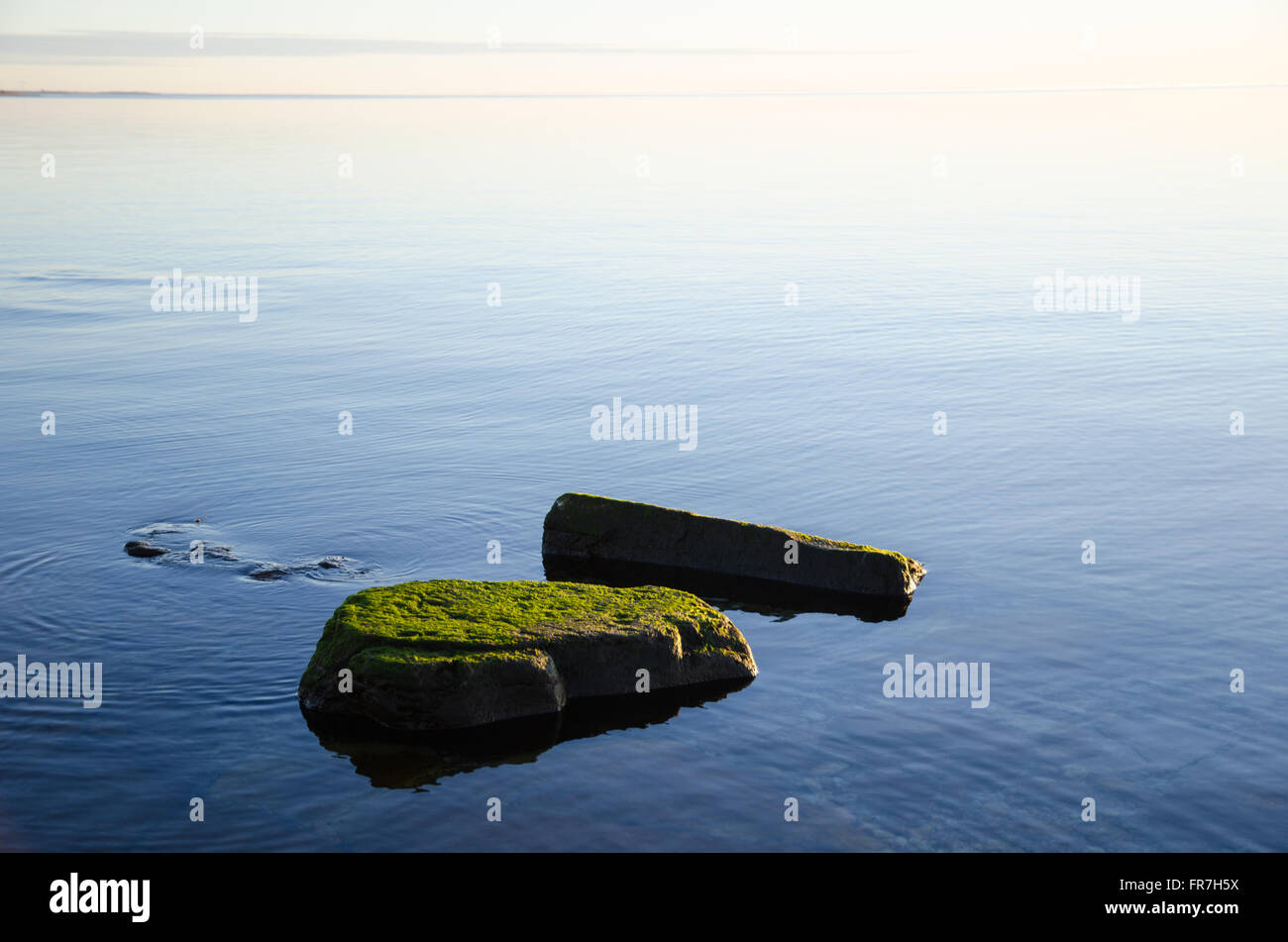 Green limestone rocks in an absolutely calm water Stock Photo - Alamy