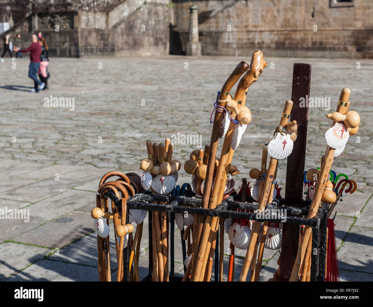 Plaza del Obradoiro,souvenirs,sticks. Santiago de Compostela. Stock Photo