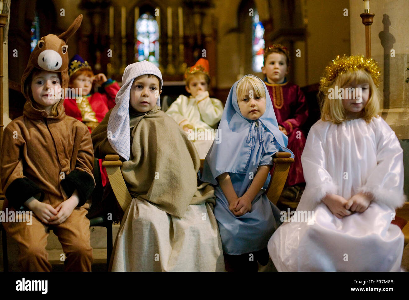 Players in a Nativity play wait their turn Stock Photo