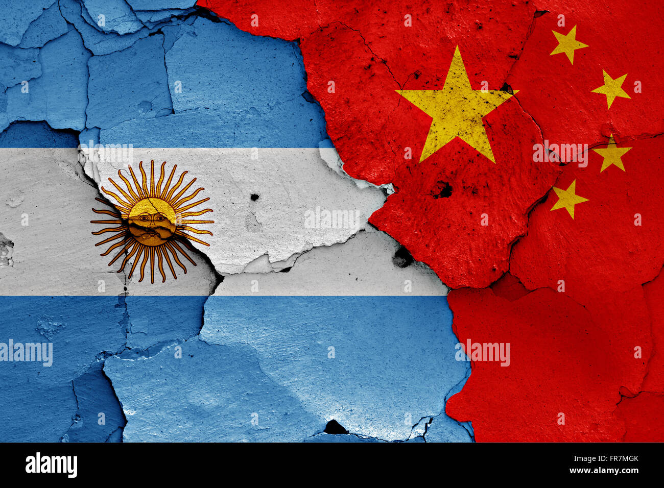 flags of Argentina and China painted on cracked wall Stock Photo - Alamy