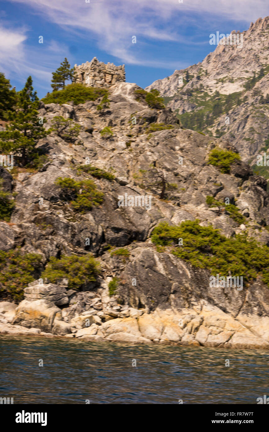 LAKE TAHOE, CALIFORNIA, USA Emerald Bay. Old stone tea house is