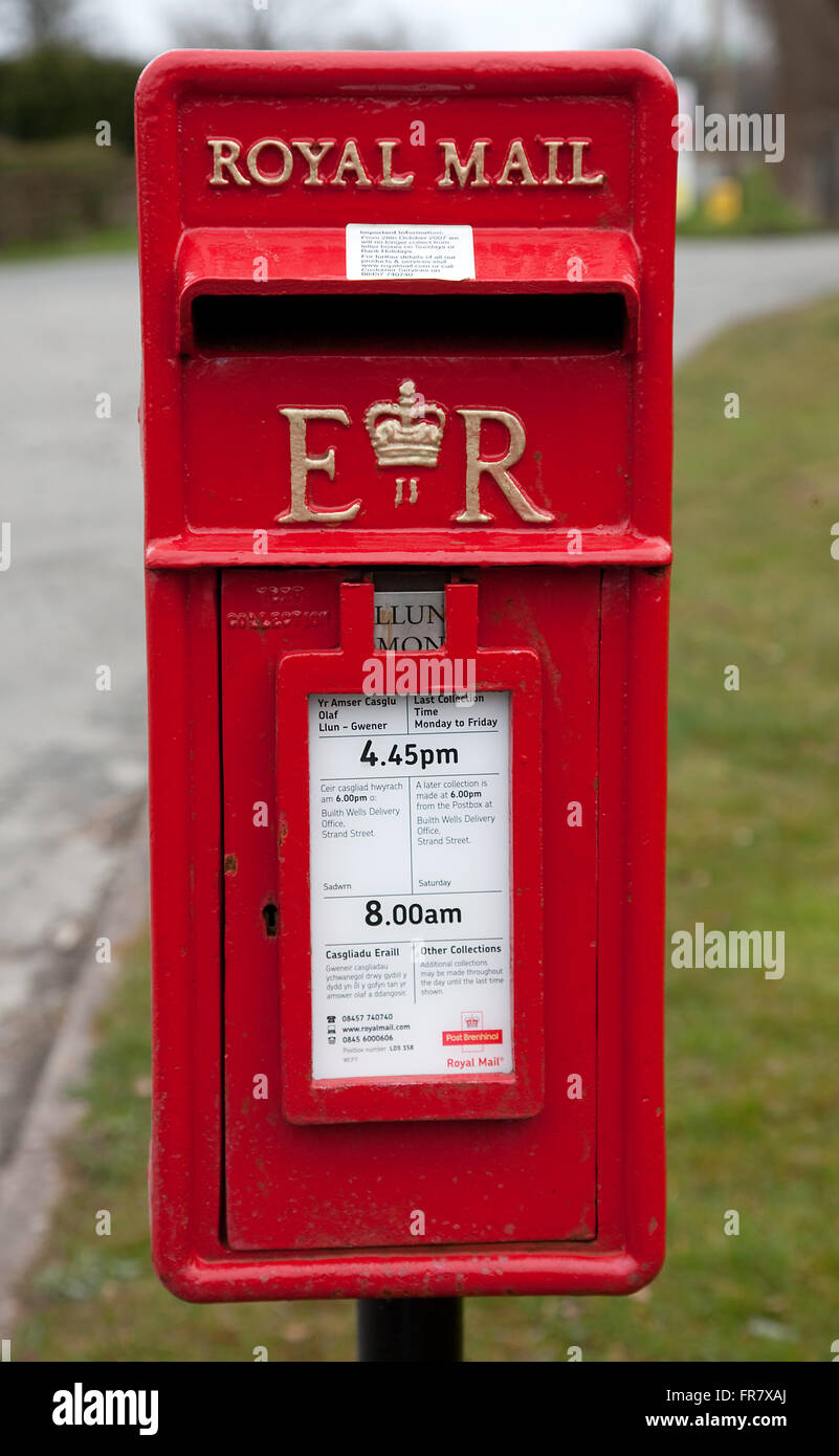 Red Letterbox, Llandrindod Wells, Powys, Wales Stock Photo
