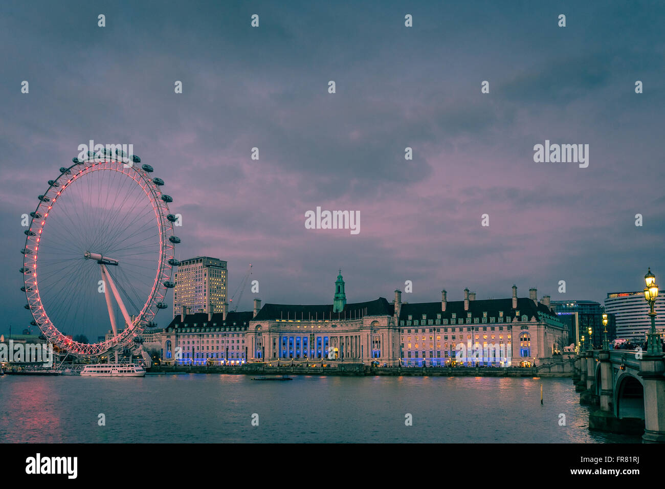 London Eye and County Hall viewed from Westminster Bridge, London Stock ...