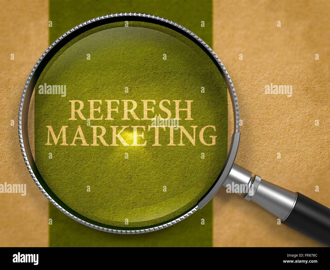 Refresh Marketing through Magnifying Glass. Stock Photo