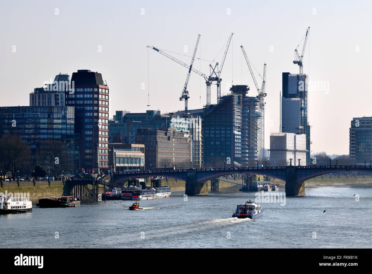 London, England, UK. Construction work, flats and cranes in Vauxhall