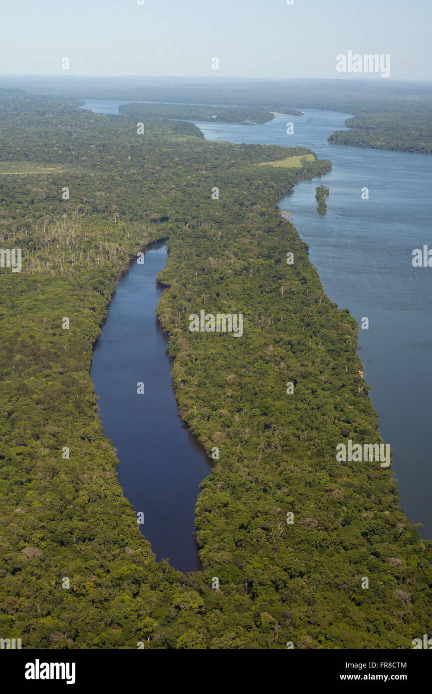 Aerial view of oxbow lake of the Juruena River - National Park Juruena Stock Photo