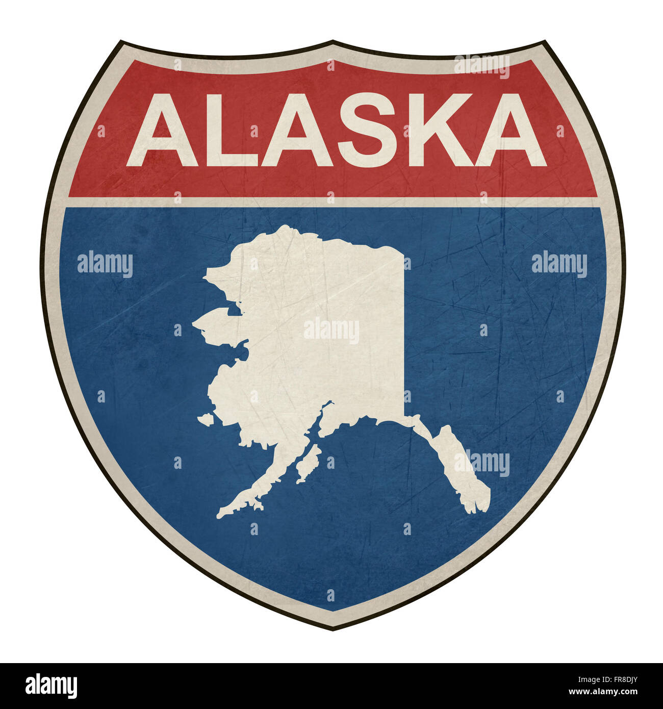 American State of Alaska map interstate highway road shield isolated on a white background. Stock Photo
