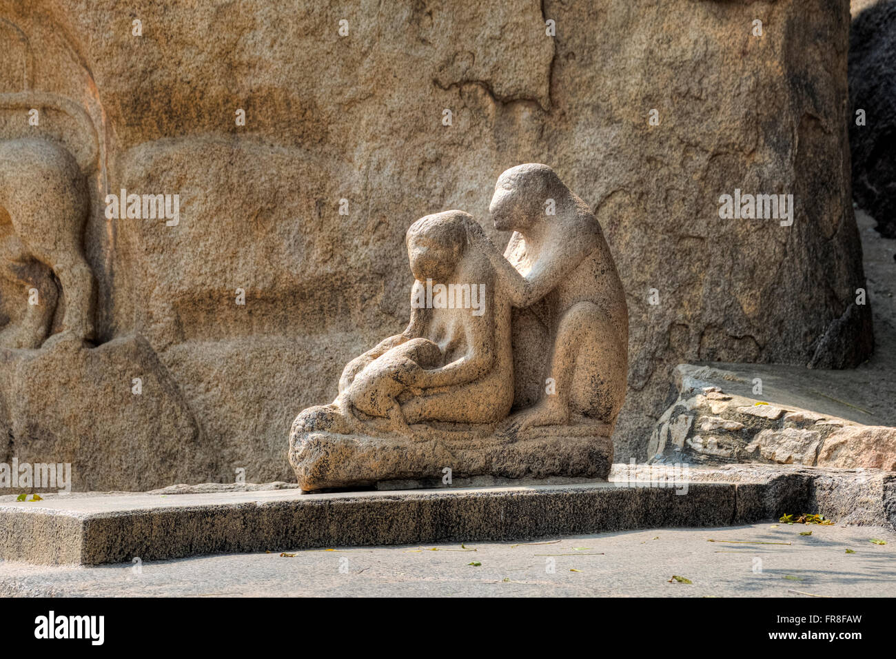 Monkey Statue, Mahabalipuram, Tamil Nadu, India Stock Photo