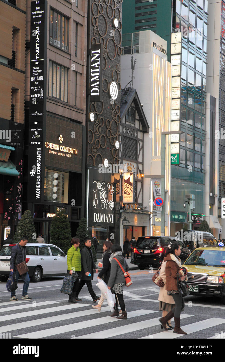 Japan, Tokyo, Ginza, shops, shopping, people, Stock Photo