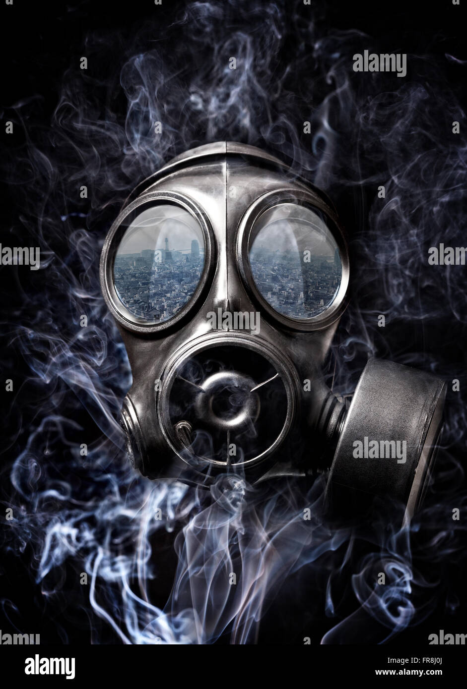 gas mask and smoke background Stock Photo - Alamy