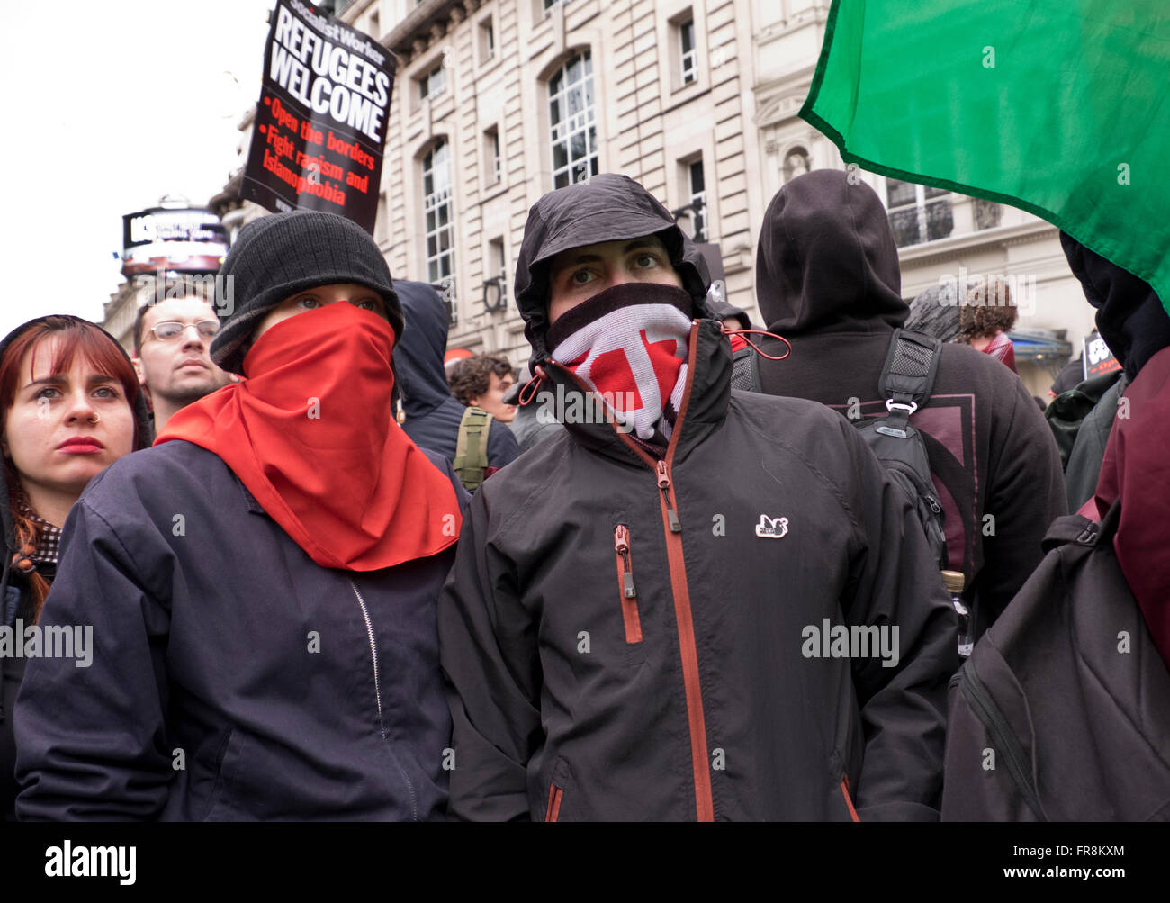 Stand up to Racism march welcoming Refugees & protesting against Islamophobia & racial prejudice London 2016 Stock Photo