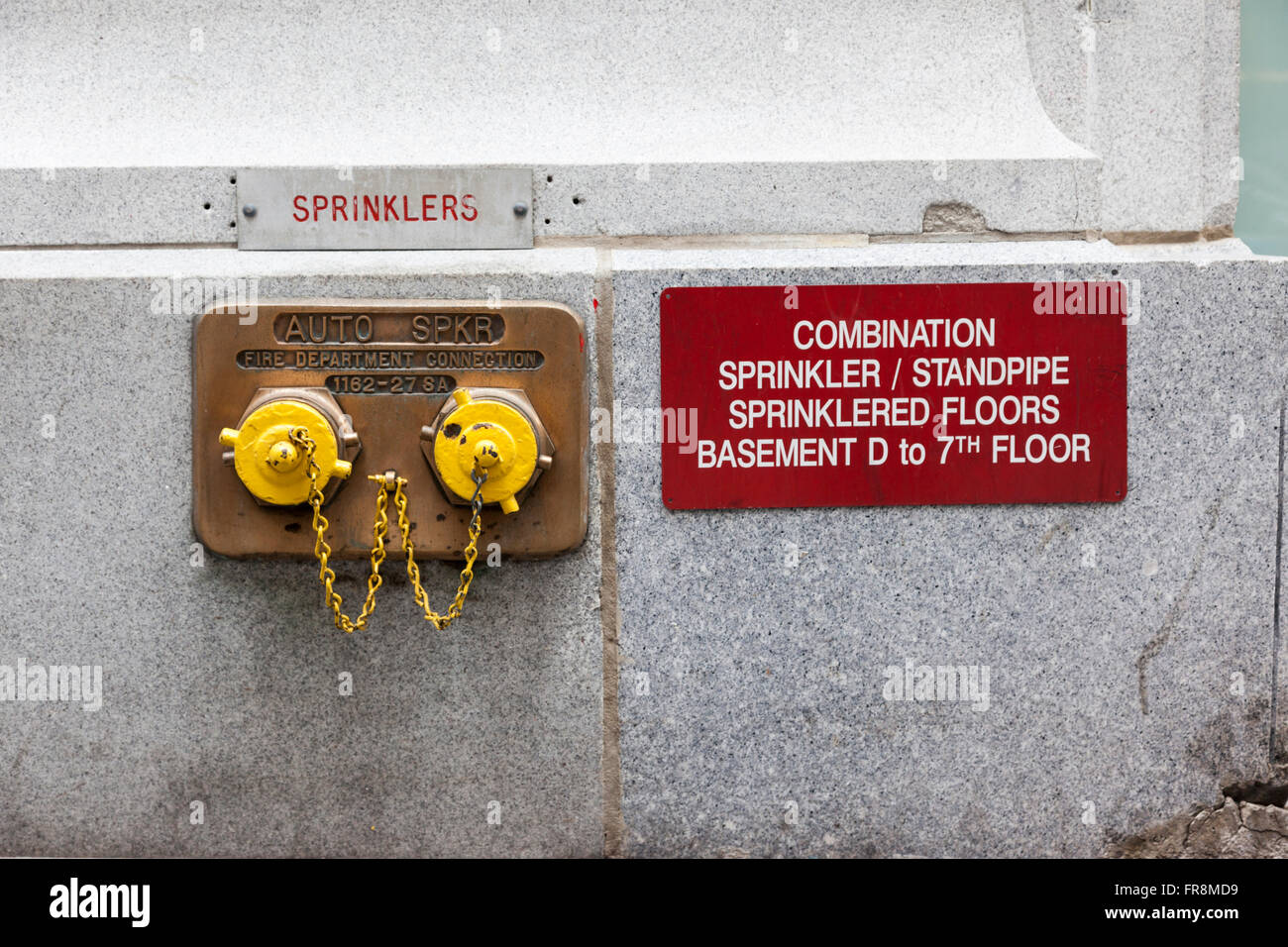 Close up of combination sprinkler and standpipe, New York, USA Stock