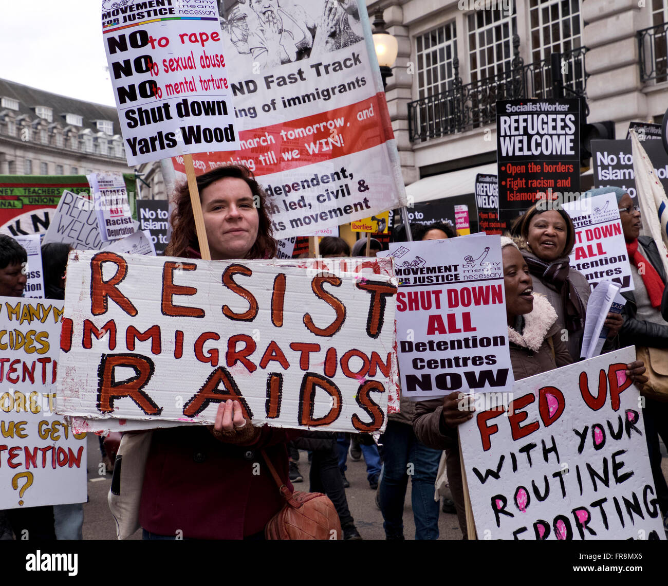 Stand up to Racism march welcoming Refugees & protesting against Islamophobia & racial prejudice London 2016 Stock Photo