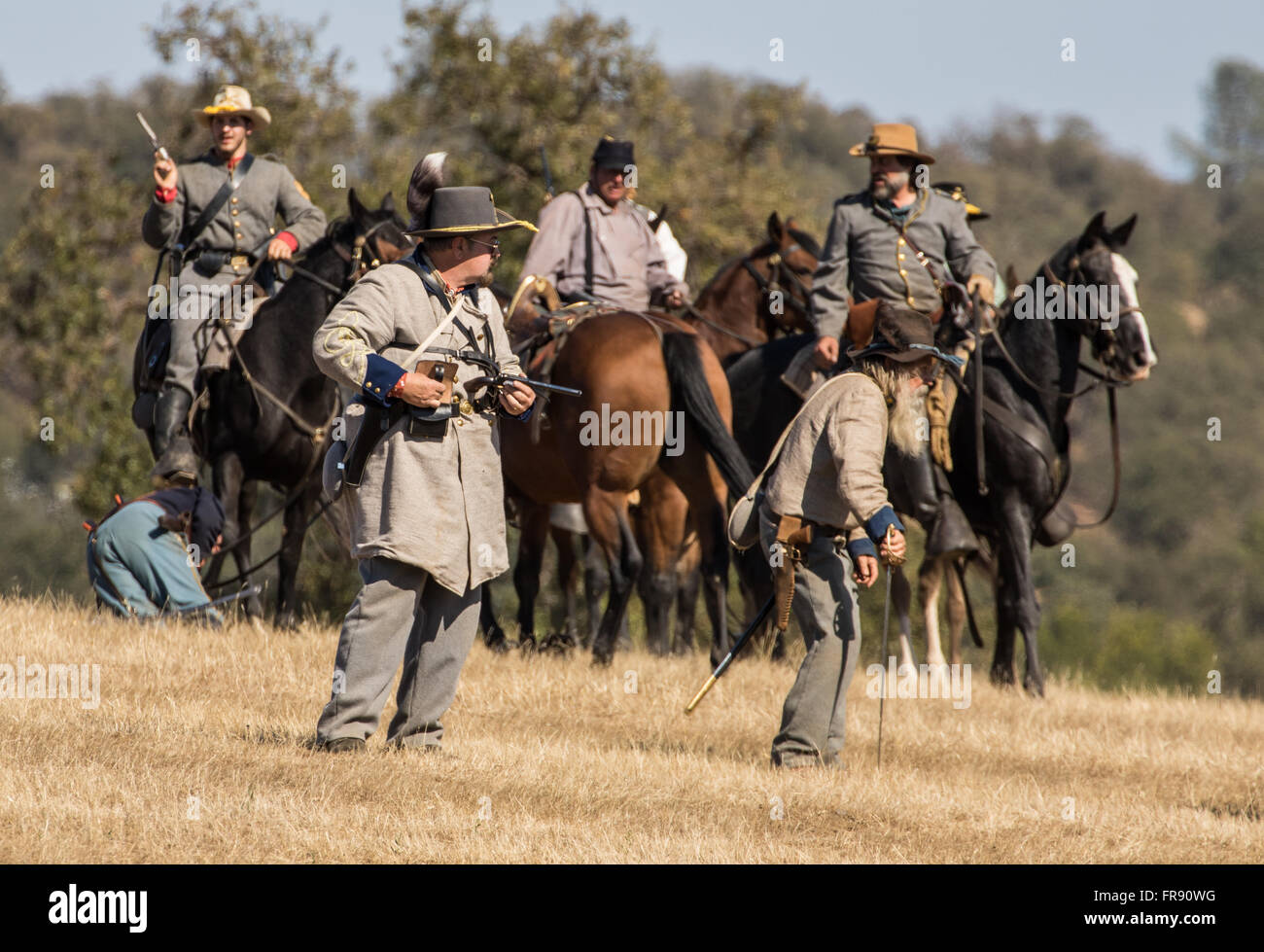 Confederate Soldiers in Action at an American Civil War Reenactment at