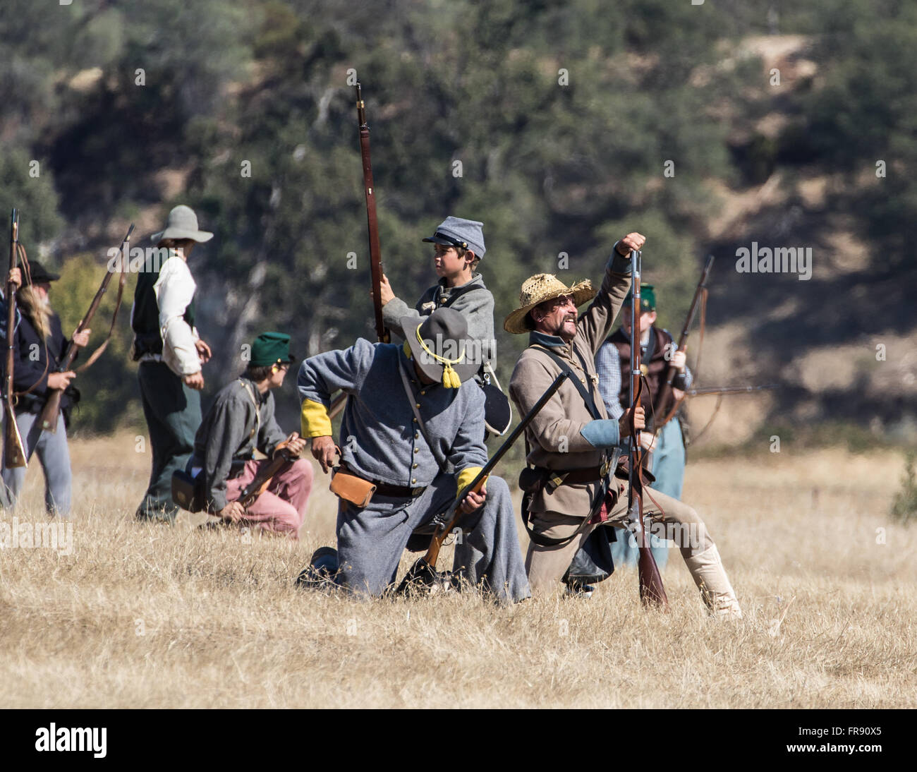 Confederate Soldiers in Action at an American Civil War Reenactment at