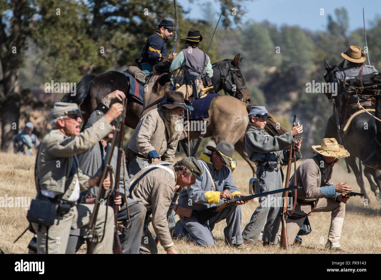 Confederate Soldiers in Action at an American Civil War Reenactment at