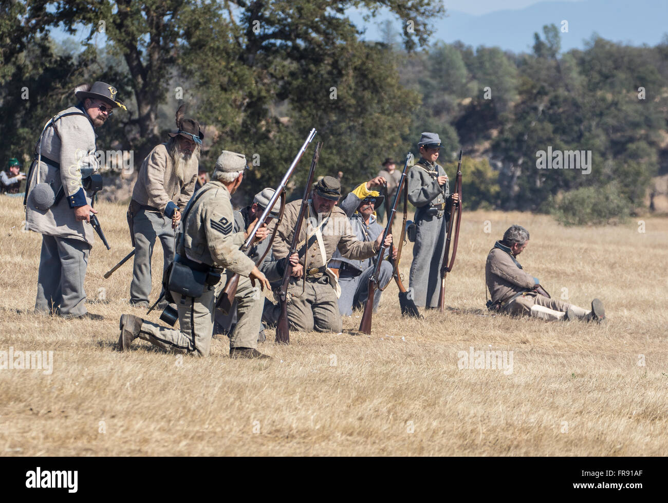 Confederate Soldiers in Action at an American Civil War Reenactment at